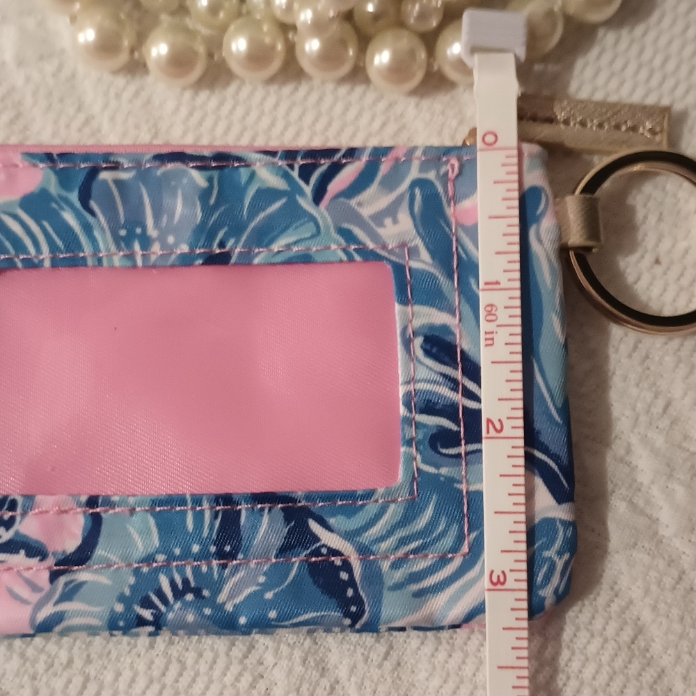NEW Lilly Pulitzer ID Case Shade Seekers Coin Purse Keychain Gold Trim Pink Blue - Picture 12 of 15